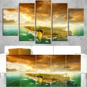 DESIGN ART Great Ocean Road Australia Green - Modern Seascape Canvas Artwork Print 48 in. wide x 28 in. high - 4 Panels