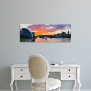 Easy Art Prints Panoramic Image 'City hall with office buildings at sunset, Thames River, London, England' Canvas Art 8 x 24