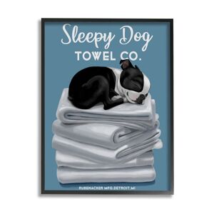 Stupell Sleepy Dog Towel Co. Adorable Boston Terrier Bathroom Framed Wall Art 11 x 14