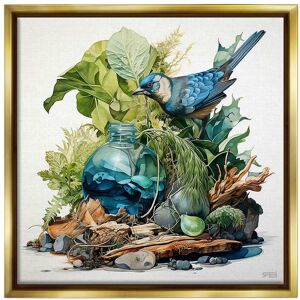 Stupell Bluebird & Woodland Plants Framed Floater Canvas Wall Art Design By RB 18 x 18
