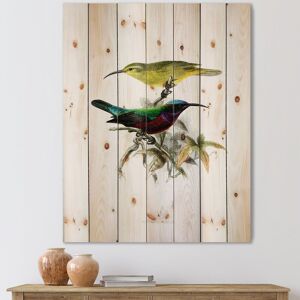 DESIGN ART Designart 'Vintage Australian Birds XV' Traditional Print on Natural Pine Wood 25 in. wide x 35 in. high