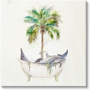 Stupell Dolphins in Bath Tub Palm Tree Canvas Wall Art by Ziwei Li 17 x 17