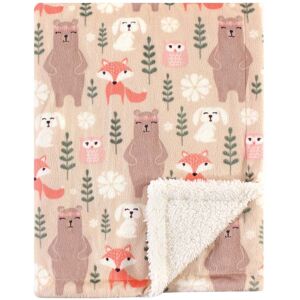 Hudson Baby Infant Girl Plush Blanket with Faux Shearling Back, Girl Forest, One Size - Girl Forest - One Size One Size