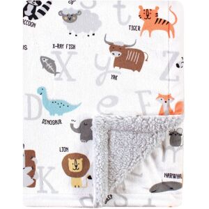 Hudson Baby Infant Plush Blanket with Faux Shearling Back, Alphabet Animals, One Size - Alphabet Animals - One Size One Size