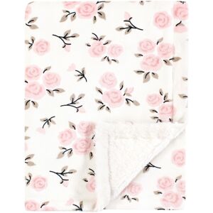 Hudson Baby Infant Girl Plush Blanket with Furry Binding and Back, Neutral Pink Floral, One Size One Size