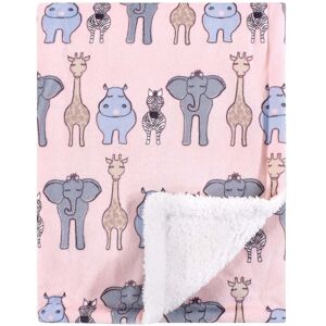 Hudson Baby Infant Girl Plush Blanket with Faux Shearling Back, Pink Safari, One Size - Pink Safari - One Size One Size