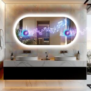 AESOME Smart LED Illuminated Fog-free Large Bathroom Mirror with Bluetooth Speakers, Digital Display 24