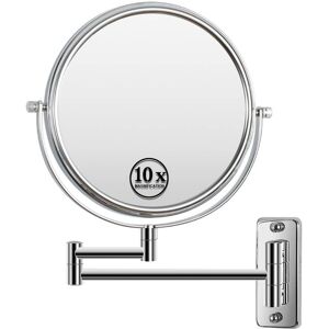 Earth & Table 8-inch Wall Mounted Makeup Vanity Mirror, 1X / 10X Magnification Mirror, 360° Swivel with Extension Arm (Chrome Finish) Small (Under 15'' high)