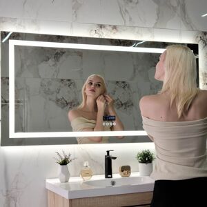 AESOME Smart LED Illuminated Fog-free Large Bathroom Mirror with Bluetooth Speakers, Digital Display 60