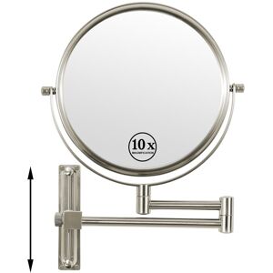 Earth & Table 8-inch Wall Mounted Makeup Vanity Mirror, 1X / 10X Magnification Mirror, 360° Swivel with Extension Arm (Chrome Finish) Small (Under 15'' high)