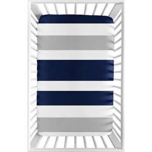 Sweet Jojo Designs Navy Blue and Grey Stripe Collection Fitted Mini Portable Crib Sheet 38.0 In. X 24.0 In. X 5.0 In.