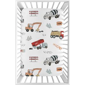 Sweet Jojo Designs Construction Truck Boy Fitted Mini Portable Crib Sheet - Grey Yellow Orange Red Blue Transportation 38.0 In. L X 24.0 In. W X 5.0 In. H
