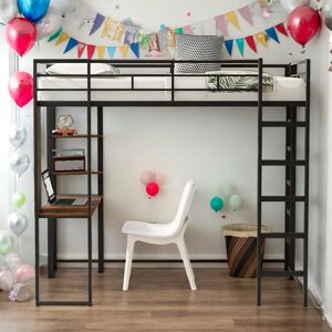 IGEMAN Twin Size Metal Loft Bed With 2 Shelves And 1 Desk,2 Built-in Ladders,Solid Construction Twin