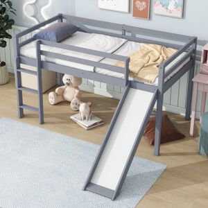 iveryfurniture Twin Size Low Loft Bed with Slide, Ladder, Safety Guardrails, and Underbed Play and Storage Space for Boys Girls Twin
