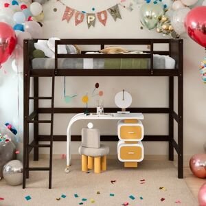 VANTOUL Solid Wood Twin Size Loft Bed with Ladder,Espresso, Modern Design Twin