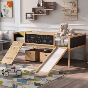 COFFAS Twin Loft Bed with Slide, Climbing Rope, Chalkboard Sides, and Storage Boxes, Fun and Sturdy Pine Wood Bed for Kids' Bedroom Twin