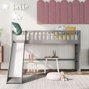 iveryfurniture Twin Size Low Loft Bed with Ladder and Slide Twin