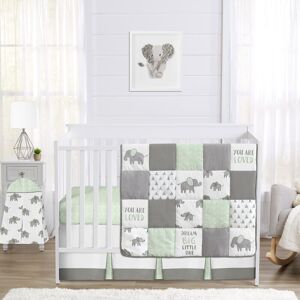 Sweet Jojo Designs Mint, Grey and White Watercolor Elephant Safari Collection Unisex 4-piece Crib Bedding Set 45.0 In. X 36.0 In. X 0.5 In.