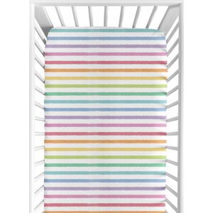 Sweet Jojo Designs Pastel Rainbow Striped Girl Fitted Crib Sheet Purple Pink Orange Yellow Sage Turquoise Blue Watercolor Stripe 52.0 In. L X 28.0 In. W X 8.0 In. H