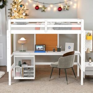 VANTOUL Impression Full size Loft Bed with Desk, Writing Board and 2 Drawers Cabinet, Sturdy construction & Unique design, White Full