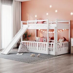TOSWIN Elegant and Concise Solid Construction Twin Over Twin Bunk Bed with Convertible Slide and Ladder Twin