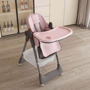 Adjustable Foldable Baby High Chair with Tray and Wheels for 0 6 Years 19.3 In. W X 37.4 In. H X 29.9 In. D