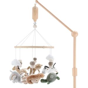 The Peanutshell Wooden Crib Mobile Set with Arm, Music Box and Safari Serenity Baby Mobile 11.22 In. W X 13.78 In. H X 11.22 In. D
