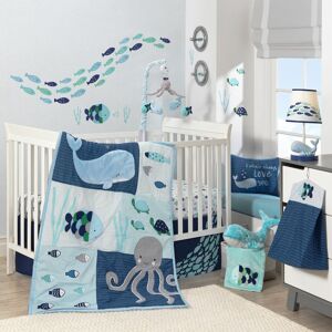 Lambs & Ivy Oceania Blue/Gray/White Whale with Octopus and Fish Nautical Ocean 6-Piece Nursery Baby Crib Bedding Set Crib