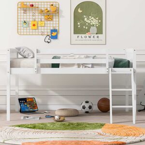GREATPLANINC Wood Low Loft Bed Frame with Convertible Ladder,Under Bed Play Space Full