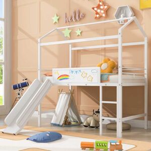COFFAS Metal Loft House Bed with Slide and Writable Boards, Twin Size, Playful Roof Design for Kids, Sturdy Metal Frame Twin