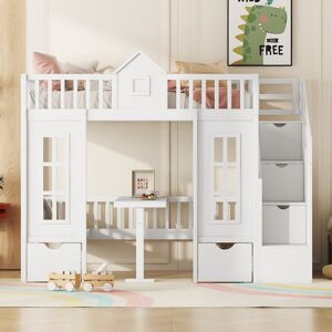 coffas Full Over Full Convertible Loft Bed with Table, Seats, and Storage Twin