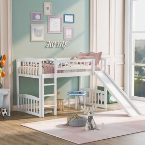 VANTOUL White Twin size Loft Bed with Slide and Ladder for Kids Bedroom Twin