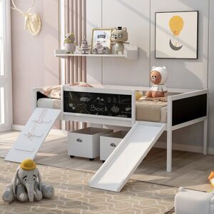 COFFAS Twin Loft Bed with Slide, Climbing Rope, Chalkboard Sides, and Storage Boxes, Fun and Sturdy Pine Wood Bed for Kids' Bedroom Twin