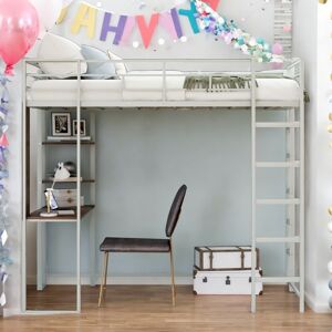 IGEMAN Twin Size Metal Loft Bed With 2 Shelves And 1 Desk,2 Built-in Ladders,Solid Construction Twin