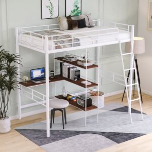 Devali Blue White Twin Low Loft Bed with Ladder and Safety Fence for Children Twin