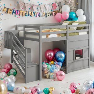 VANTOUL Elegant & Playful Design Twin Size Loft Bed with Storage Staircase and Window, Sturdy Construction & Safety Guaranteed, White Twin