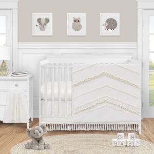 Sweet Jojo Designs Ivory Gender Neutral Boho Bohemian Collection Girl Boy 4pc Nursery Crib Bedding Set - Off White Farmhouse Chic Fringe Cotton 45.0 In. L X 36.0 In. W X 0.1 In. H