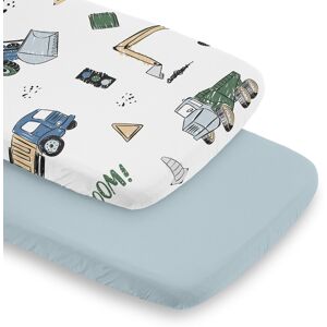 Sweet Jojo Designs Construction Truck Boy 2 Pack Baby Bassinet Fitted Sheets Blue Grey Green Transportation Zone Vehicles Crane 32.0 In. L X 19.0 In. W X 4.0 In. H