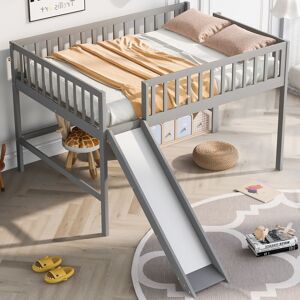 SERNADECORINC Full Size Low Loft Bed with Ladder and Removable Slide, Space-Saving Design, White Twin
