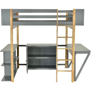 Toswin Modern Twin Size Wooden Loft Bed with Built-in Storage Cabinet and Cubes, Foldable Desk Full