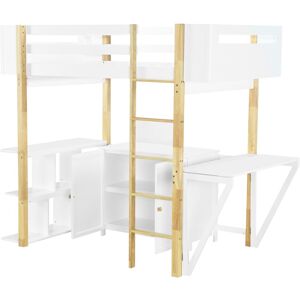 VANTOUL Versatile Twin Size Wooden Loft Bed with Foldable Desk,Storage Cabinet and Cubes Twin
