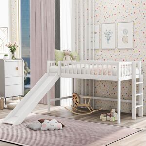 VANTOUL Elegant Style, Solid Construction,Long-time Use, Wood Low Loft Bed with Ladder and Slide,Twin Size Twin