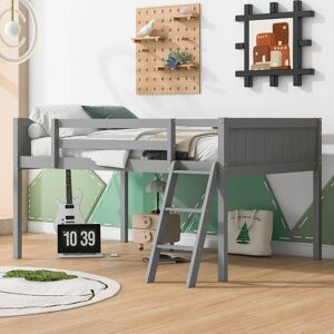 VANTOUL Full Size Low Loft Bed with Sturdy Wood Frame and Adjustable Ladder Full