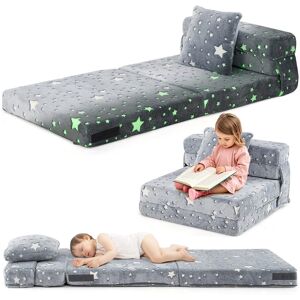 Flannel Kids Sofa Bed with Glow Patterns and Foldable Lounger Design - Mattress: 66 Mattress: 66