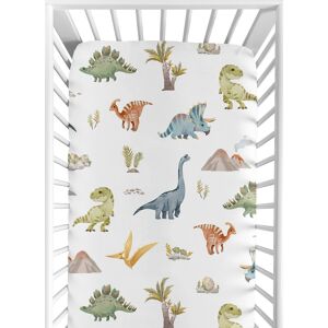 Sweet Jojo Designs Watercolor Dinosaur Dino Boy Fitted Crib Sheet Green Blue White Modern Dinosaurs Jurassic Nature Animal Steel 8.0 In. L X 28.0 In. W X 52.0 In. H