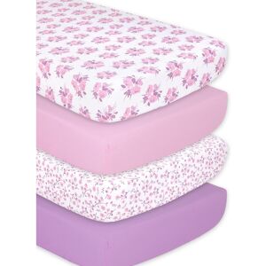 The Peanutshell Purple Floral Fitted Crib Sheet 4 Pack Set 8.0 In. L X 52.0 In. W