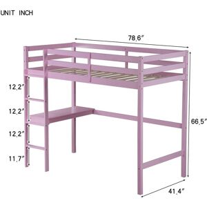 VANTOUL Elegant Twin High Loft Bed, Rubber Wood Loft Bed with Safety Guardrail, Built-in Desk, Ladde Twin