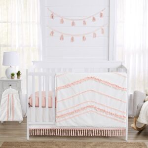 Sweet Jojo Designs Boho Bohemian Girl 4pc Nursery Crib Bedding Set - Blush Pink and White Farmhouse Shabby Chic Designer Modern Minimalist Fringe 45.0 In. L X 36.0 In. W X 1.0 In. H