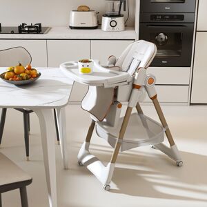 Adjustable Foldable Baby High Chair with Tray and Wheels for 0 6 Years 19.3 In. W X 37.4 In. H X 29.9 In. D