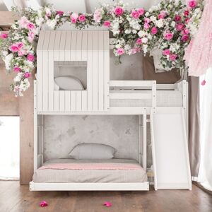 VANTOUL Twin Over Full Bunk Bed Loft Bed With Ladder,Slide and Guardrails Twin